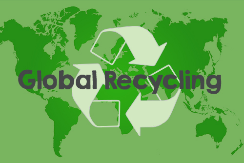 Global Recycling with world map and recycling symbol