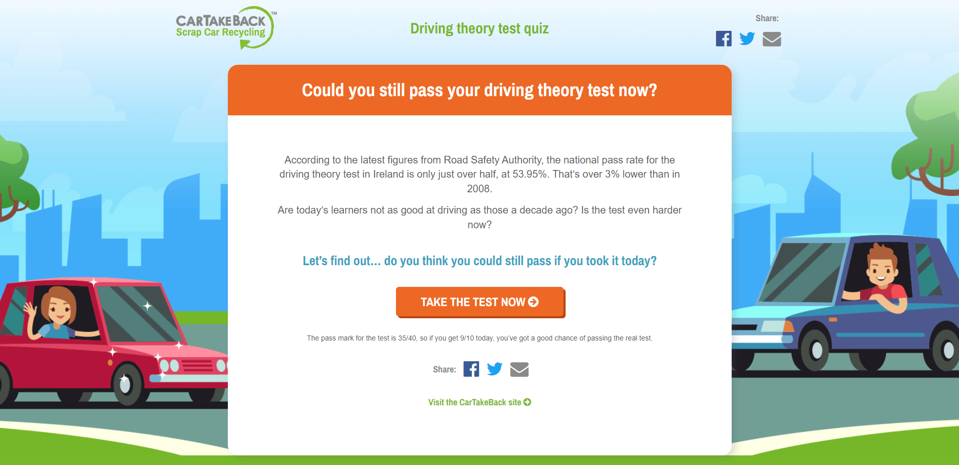 Screenshot of the first page of the quiz to test if you could pass your driving theory test