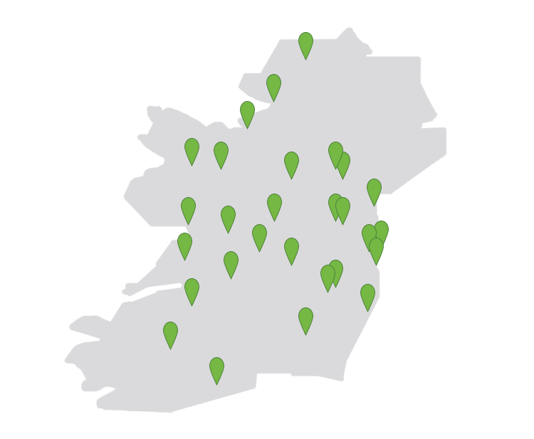 Map of Ireland with markers showing where CarTakeBack ATFs are located