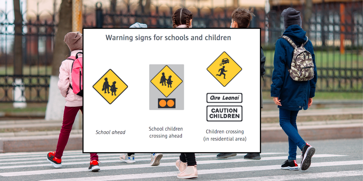 Warning signs for schools and children from the Rules of the Road