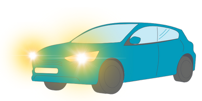 Graphic car with glaring headlights