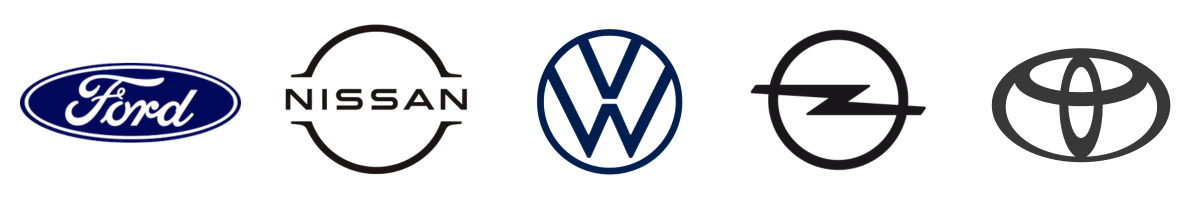 Car manufacturer logos of the top five most scrapped cars