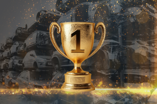 Gold award cup with number 1 engraved on it