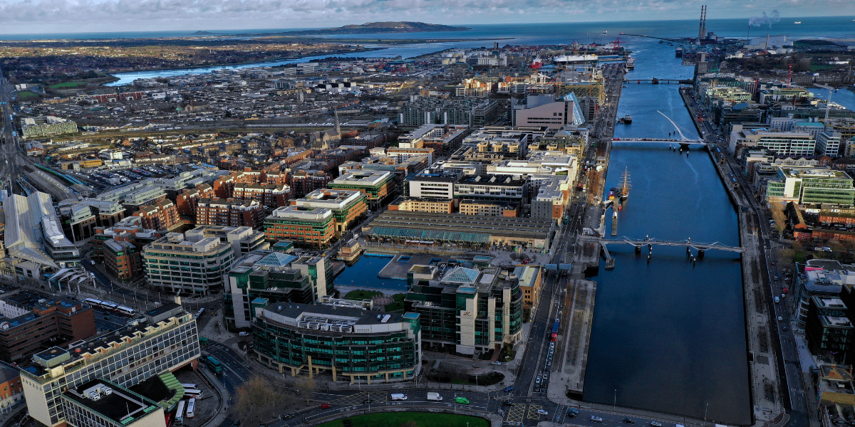 Photo of storm forming over Dublin city scene with bridges