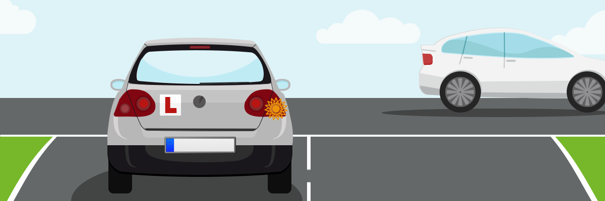 Graphic of a car at a junction turning right