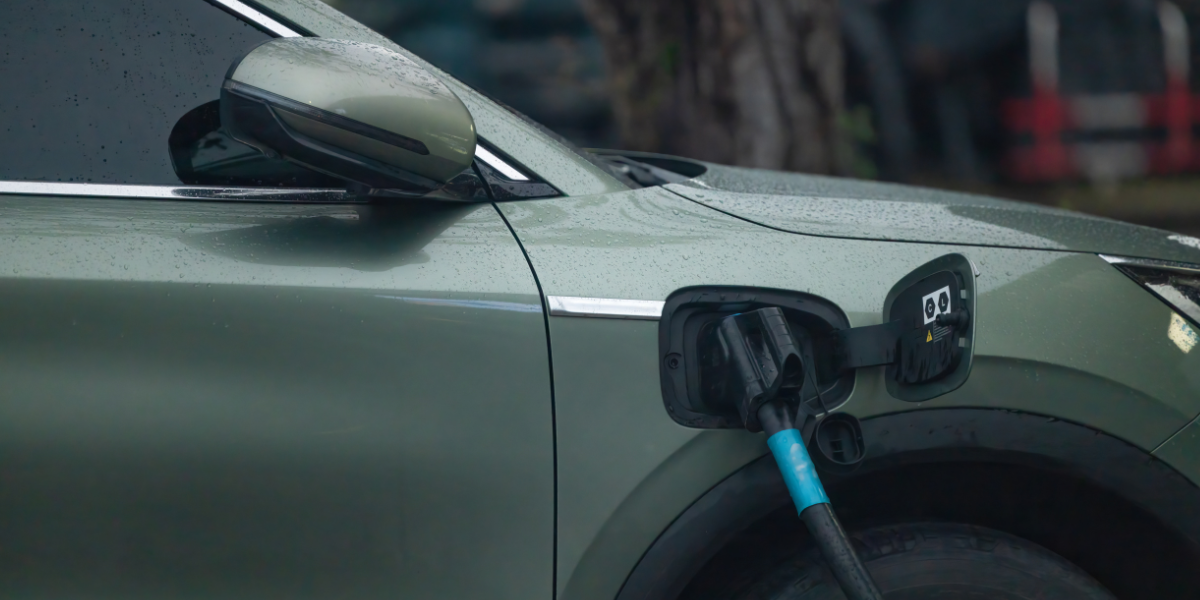 Photo of new green EV being charged